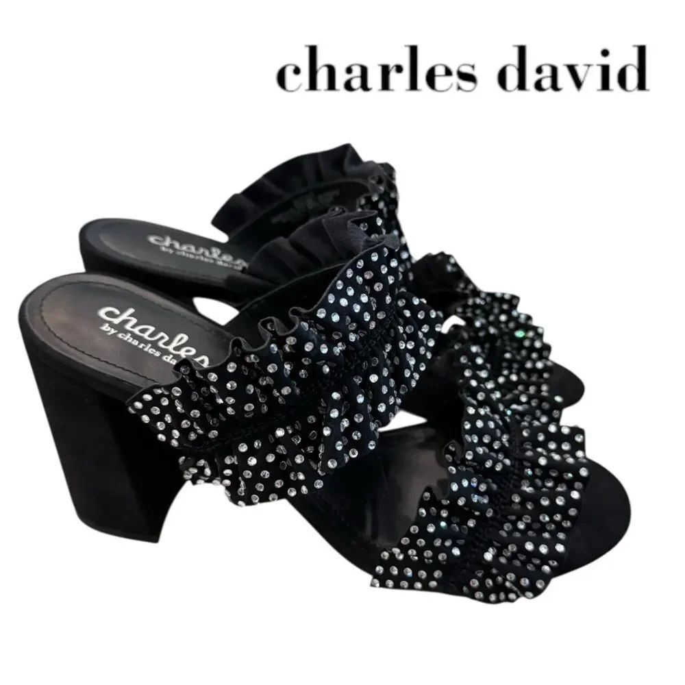 Charles David Black Women's Royals Black Embellished Sandals 8